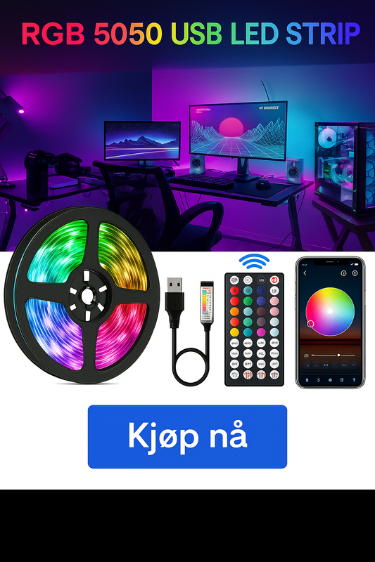 RGB LED Lyslenke med Fjernkontroll og App – Perfekt for TV, PC og Gamingrom