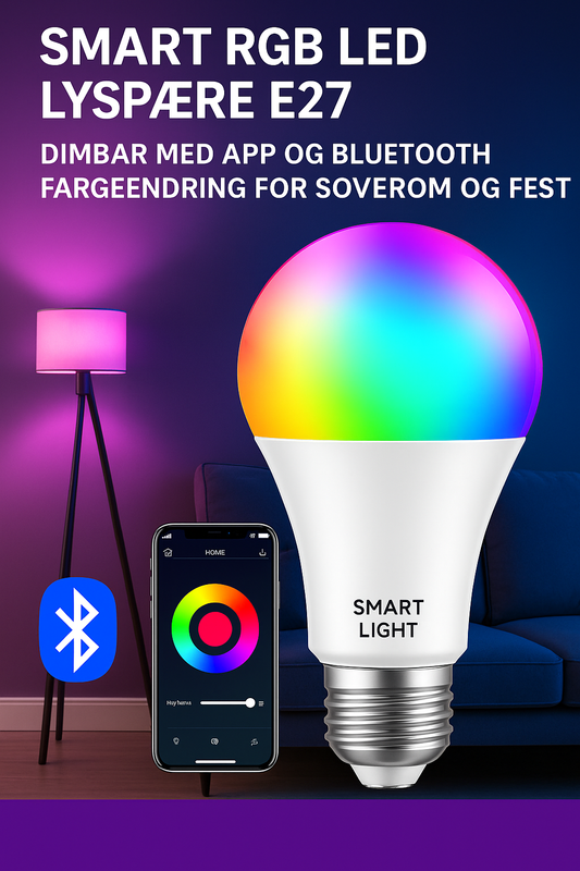 > Smart RGB LED lyspære E27 – Styr lyset med App og Bluetooth