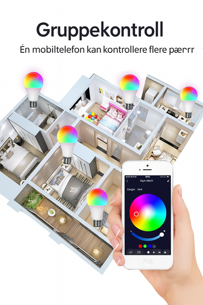 > Smart RGB LED lyspære E27 – Styr lyset med App og Bluetooth